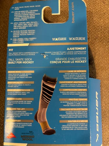 Black Unisex XS Adult Bauer Skate Socks (New)