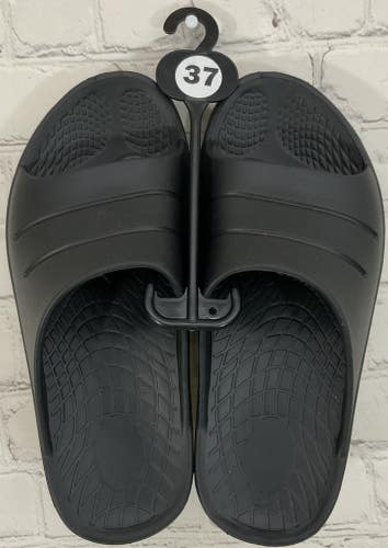 Adult Unisex Over The Foot Open Toed Slides Comfort Recovery Foam Rubber Black