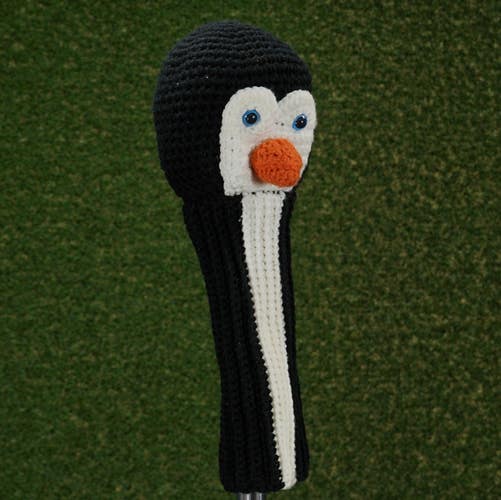 Handmade Knit Penguin Driver Large Headcover Sock White / Black / Orange ~ LOOK!