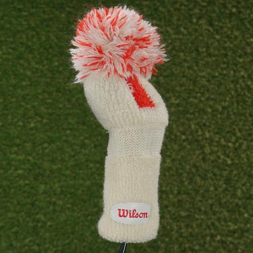 Wilson Driver Headcover 1 White / Red Vintage Kint Pom Pom ~ LOOK!!