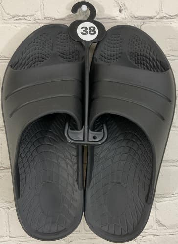 Adult Unisex Recovery Foam Rubber Slides Open Toed Conturing Grooved Soles Black