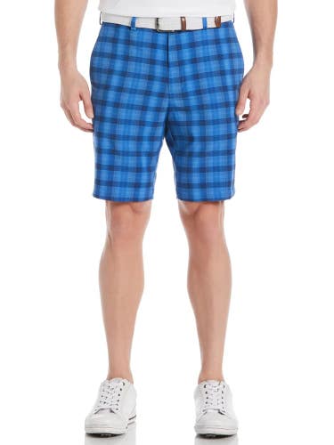 Pga Tour PVBSD056DS Golf Shorts Men's Blue Plaid Stretch Moisture-Wicking MCWW79