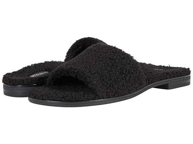 Vionic Demi Sandals Women's US 6 Black Shearling Comfort Slip On Slide JOBB1983