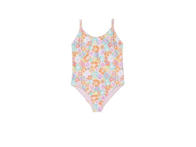 Roxy One Piece Swimsuit Girls 7 Multicolor Floral Sunset Beach Swimwear ASM200