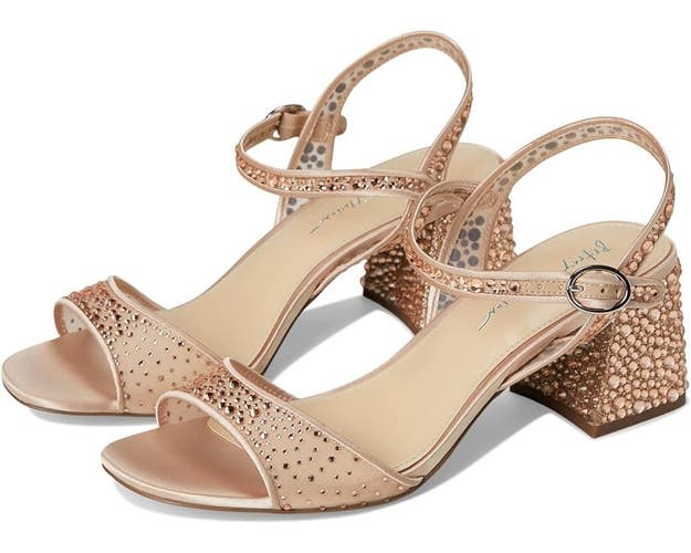 Blue By Betsey Johnson Otis Sandal Womens 7.5 Blush Rhinestone Block Heel VER396