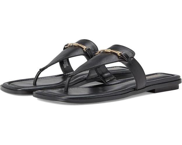 Michael Kors Lena 40R5LEFS1L Thong Women's 9 Black Leather T-Strap Sandal VER365