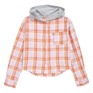 Levi's Flannel Shirt Jacket Girls Large Pink Cotton Plaid Regular Fit GBO250