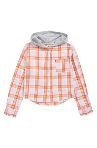 Levi's Flannel Shirt Jacket Girls Large Pink Cotton Plaid Regular Fit GBO250