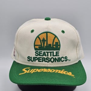 Vintage Seattle Supersonics Sports Specialties NBA Brim Script Hat Vtg Snapback