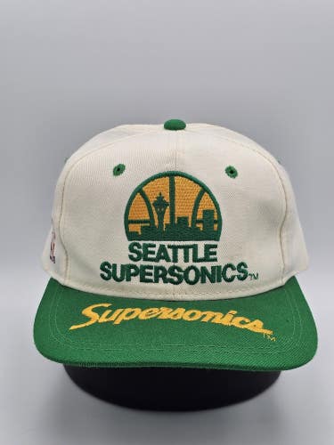 Vintage Seattle Supersonics Sports Specialties NBA Brim Script Hat Vtg Snapback