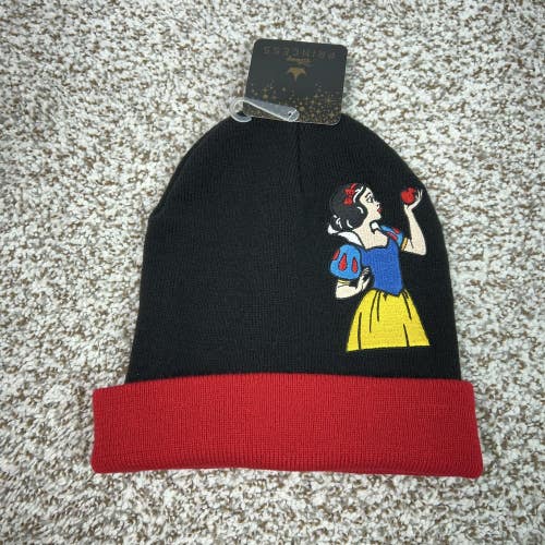 Disney Princess Snow White Hat Beanie Cuffed Knit Black Embroidered Winter Mens