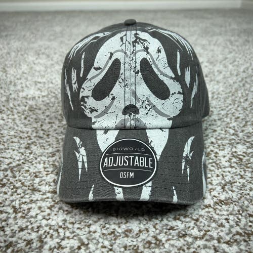 Ghost Face Hat Cap Strap Back One Size Gray Horror Movie Halloween Scream Mens