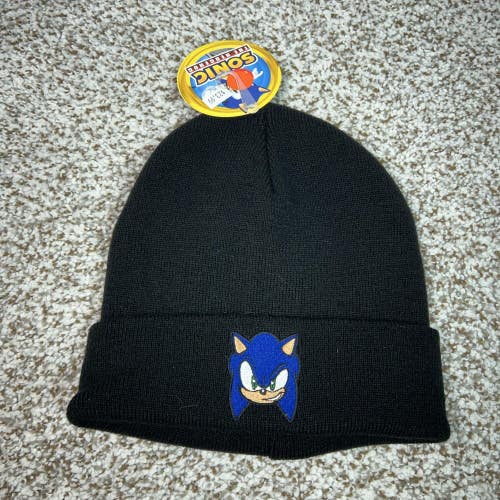 Sonic the Hedgehog Hat Beanie Black Knit Embroidered Mens One Size Sega Winter