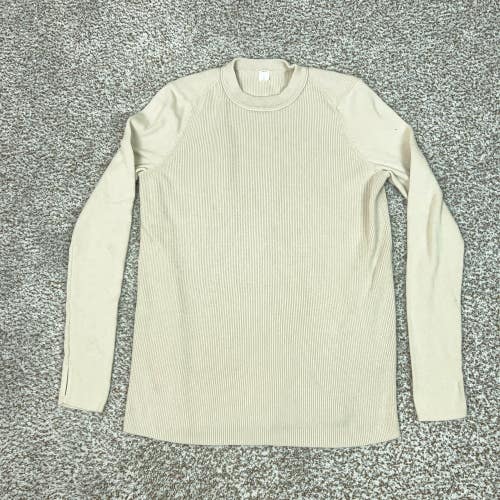 Lululemon Sweater Womens Small Beige Ribbed Long Sleeve Crewneck Knit Logo Basic