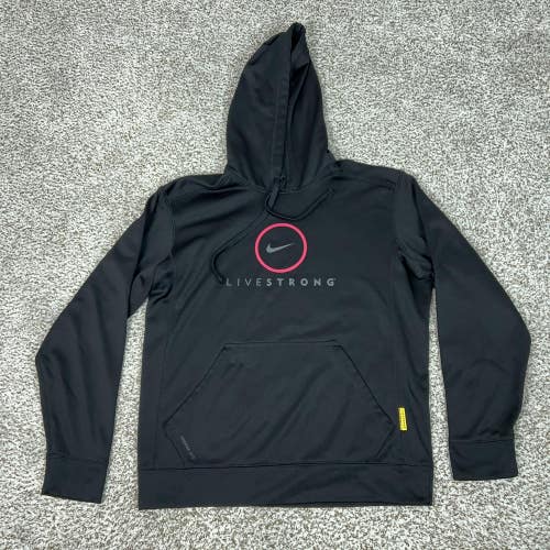 Nike Hoodie Mens Medium Black Pullover Therma Fit Fleece Sweatshirt Livestrong