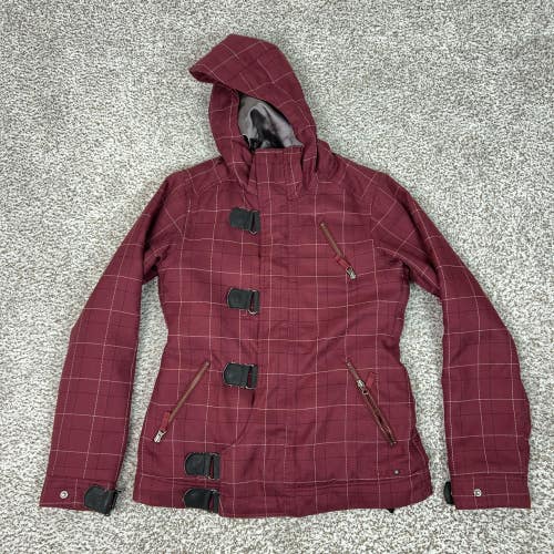 Burton Jacket Womens Medium Red Fleece Lined Plaid Ski Snowboard Winter Coat Top