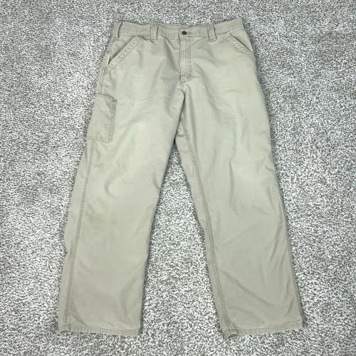 Carhartt Pants Mens 38x32 Beige Canvas Carpenter Workwear B151 Relaxed Fit Logo