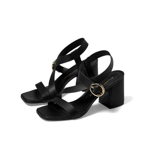 Stuart Weitzman Benni 75 Sandals Women's Black Ankle Strap Block Heel NCZ43