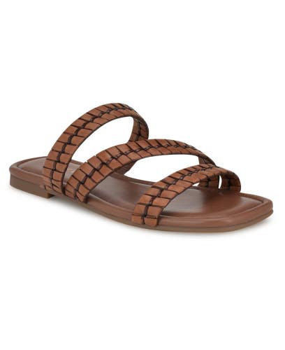 Nine West Quinlea Sandals Women's Dark Brown Square Toe Slip-On Slide NCZ45