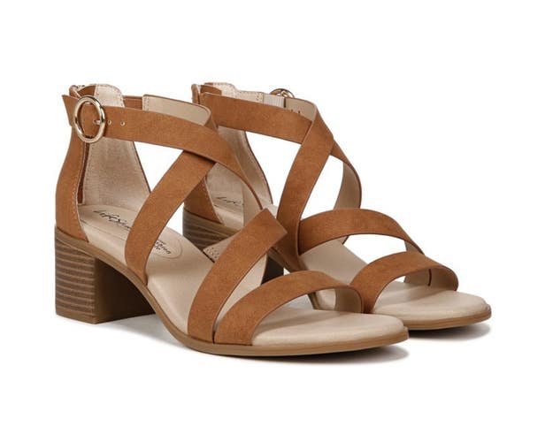LifeStride Heritage Sandals Womens 10B Tan Ankle Strap Block Heel Strappy NCZ282