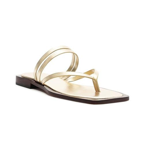 Schutz Rania Flat Sandals Womens 5M Gold Leather Square Toe Slip On Thong NCZ301