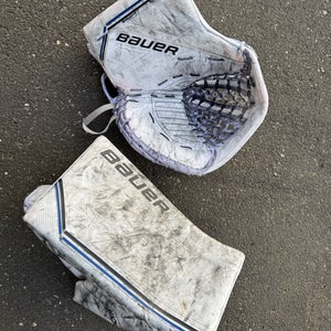 Bauer Supreme Mach Senior Goalie Glove & Blocker Set — Regular, White (Used)