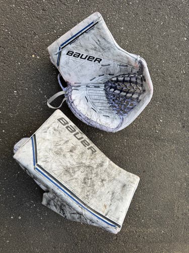 Bauer Supreme Mach Senior Goalie Glove & Blocker Set — Regular, White (Used)