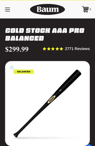 2025 Baum AAA Gold Stock Wood Composite BBCOR Certified Bat (-3) 29 oz 32" (Used)