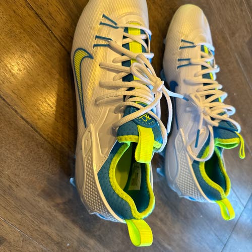 new men's 12 Nike Alpha Huarache 9 Elite Low Lax SE  White/blue-volt Cleats new no box