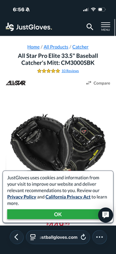 2023 All Star RH Catcher's Pro Elite CM3000 Baseball Glove 33.5" (New)