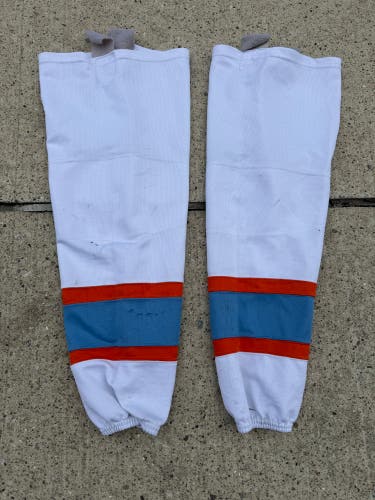 Little Caesars Detroit AAa Hockey White Senior Medium Warrior Socks Pro Stock (Used)