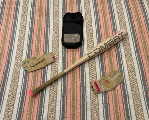 2026 Combat MFG Spec A1 Sandstorm Anniversary Edition BBCOR Bat (-3) 31" and Batting Gloves