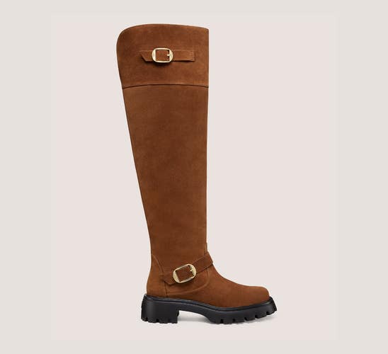 Stuart Weitzman Emerson Moto Tall Boot Women 8 Coffee Brown Sport Suede ZOGG2515