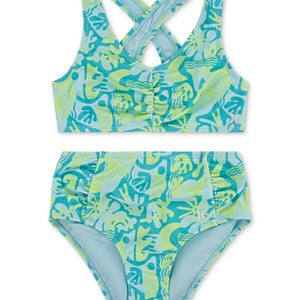 Hurley Bikini Set Girls 12 Blue Printed Crossback High Waisted Swimwear RED1401