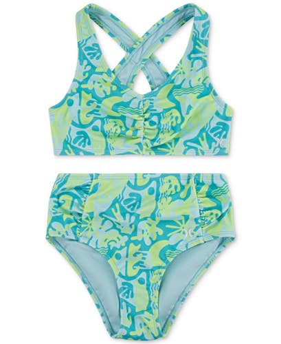 Hurley Bikini Set Girls 12 Blue Printed Crossback High Waisted Swimwear RED1401