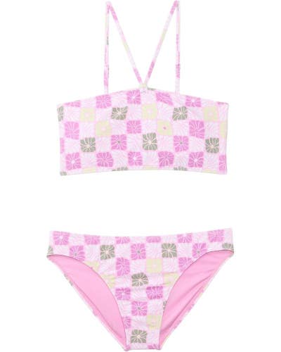Roxy Bikini Set Girls 14 Purple Floral Check Stretch Adjustable Strap RED1378