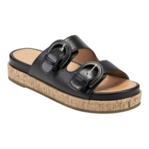 Bandolino Merla Womens 7.5 Slide Black Leather Slip On Flatform Sandals JOBB2051