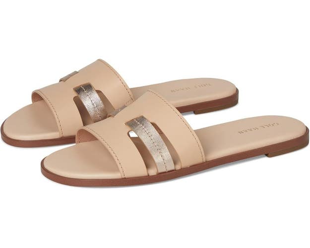 Cole Haan Flynn Slotted W34443 Sandals Women's 7.5 Beige Slip On Slides ZOGG2482