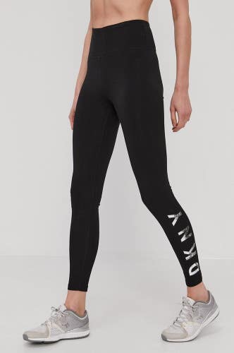 Dkny Sport Full Length Leggings Women's XS Black High-Rise Logo Workout FTS489