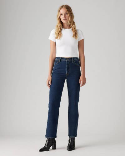 Levi's Riveted Ribcage Jeans Women's 27x27 Blue Denim Straight Leg Ankle JAX1171
