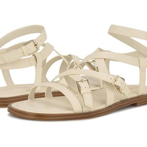 Nine West Rulen Sandals Women's 5.5 M Cream Faux Leather Ankle Strap HTAT734