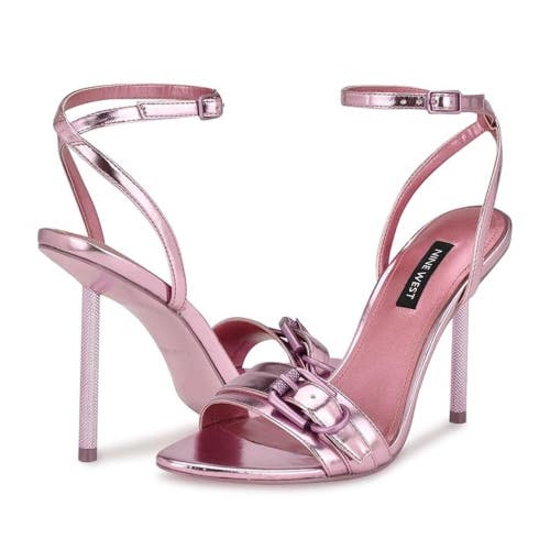 Nine West Rommie Sandal Women 6M Metallic Pink Ankle Strap Stiletto Heel HTAT735