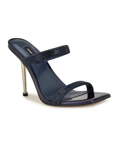 Nine West Yogirl Sandals Women's 6 Navy Slip On Square Toe Stiletto Heel HTAT736