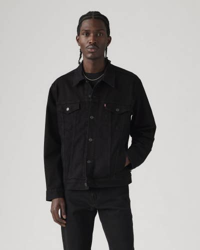 Levi's Trucker Jacket Mens Black Denim Button Front Standard Fit Outdoor JAX1175