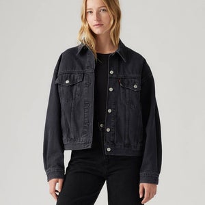 Levi's 90s Trucker Jacket Women's L Black Denim Button Front Relaxed Fit JAX1174