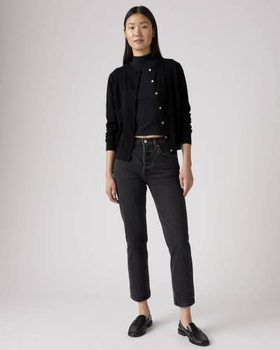 Levi's 501 Crop Jeans Women's 24x26 Black Denim Straight Fit Button Fly JAX1167