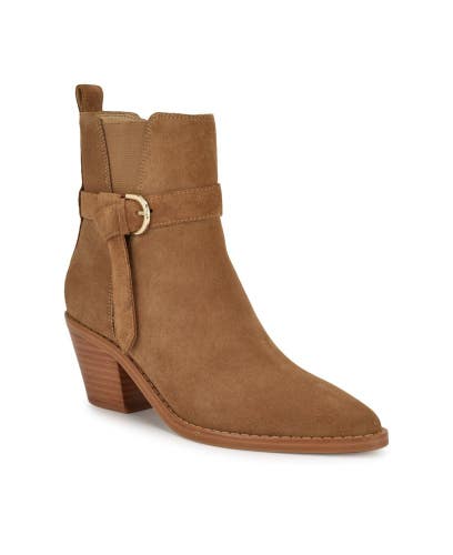 Nine West Lemone Boots Women's 6 M Cognac Suede Pointy Toe Ankle Bootie HTAT722