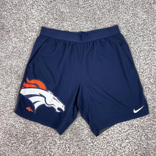 Denver Broncos Shorts Mens Large Blue NFL Football Nike Logo Graphic Dri Fit