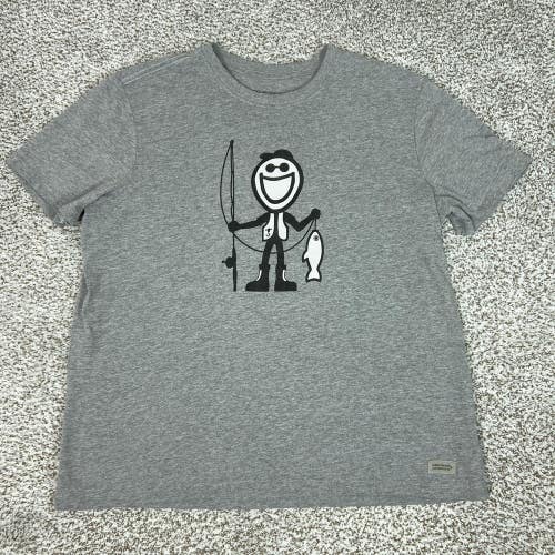 Life Is Good Shirt Mens XL Gray Fishing Jake Graphic Tee T Crusher Outdoor Top