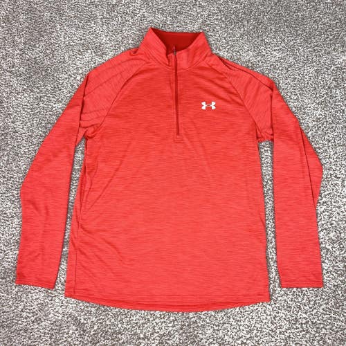 Under Armour Pullover Men Large Orange Quarter Zip Long Sleeve Athletic Heatgear